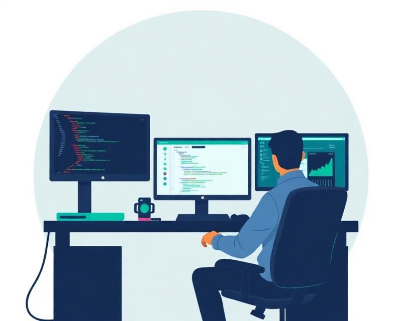 Developer workspace with multiple monitors